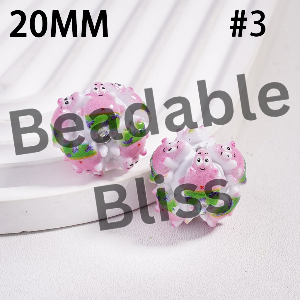 Clay Beads with Cute Starfish Character and AB Rhinestones in Various Designs, 20MM