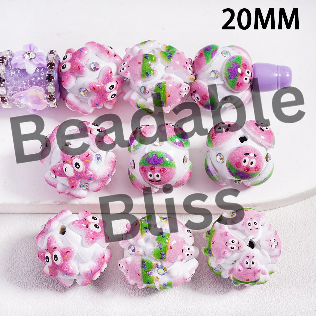 Clay Beads with Cute Starfish Character and AB Rhinestones in Various Designs, 20MM