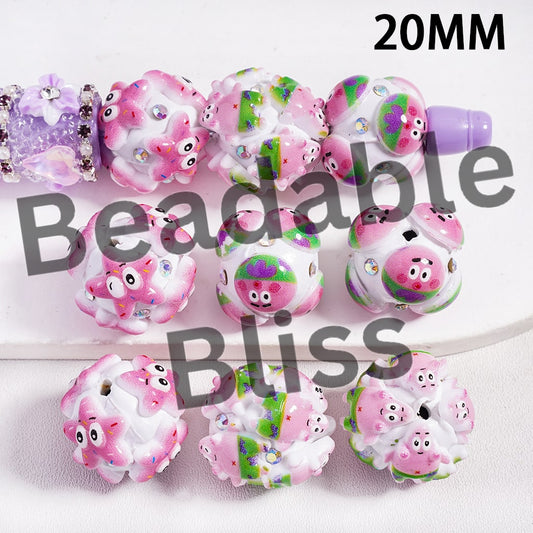 Clay Beads with Cute Starfish Character and AB Rhinestones in Various Designs, 20MM