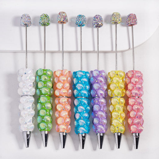 Beadable Clay Pen Sea Shells with UV Coating, Clear & AB Rhinestones, Multi-Color