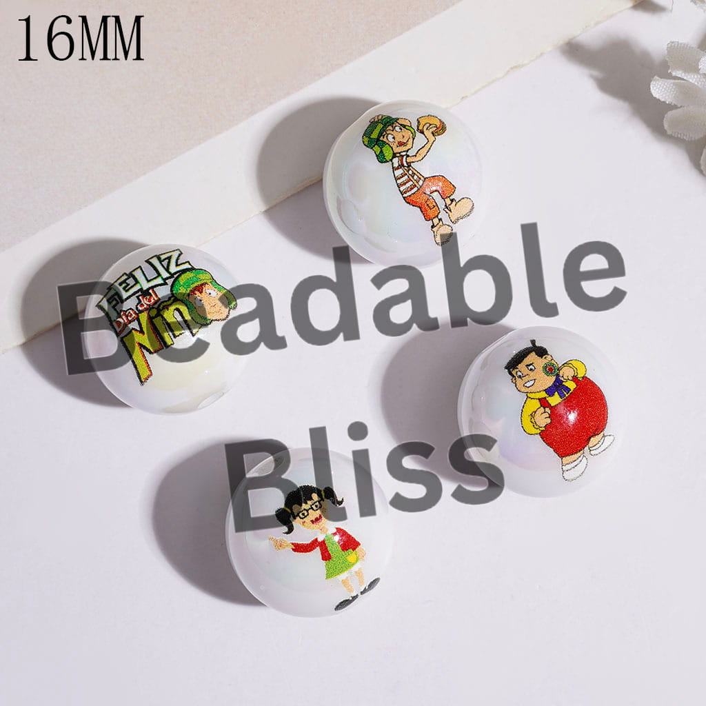 UV-Coated Acrylic Beads and Bracelets Retro Latin Situation Comedy Character, 16MM Random Mix