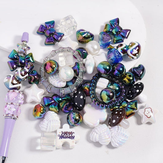 Acrylic Beads with UV Coating and Dazzling Black-White Series in Various Shapes, Random Mix (Please Read the Description)