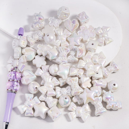 Acrylic Beads with UV Coating and Dazzling White Series in Various Shapes, Random Mix