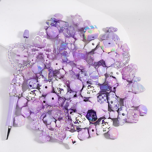 Acrylic Beads with UV Coating and Dazzling Purple Series in Assorted Shapes, Random Mix (Please Read the Description)