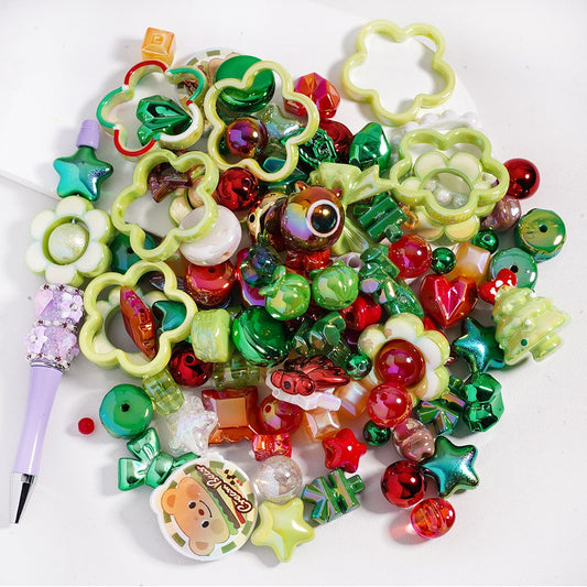 Acrylic Beads with UV Coating and Dazzling Christmas Series in Various Shapes, Random Mix (Please Read the Description)