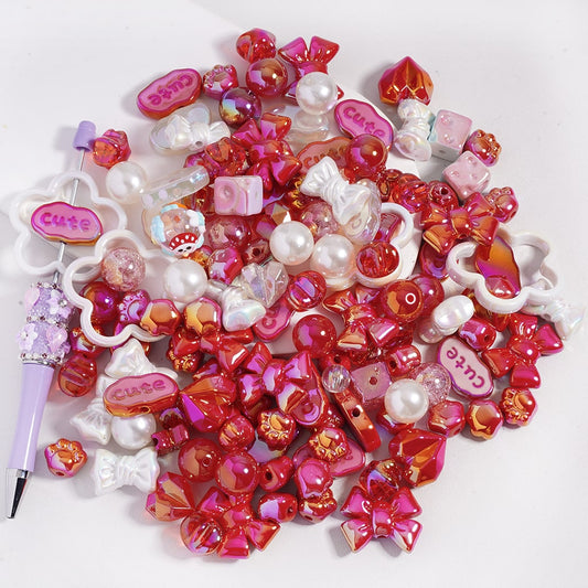 Acrylic Beads with UV Coating and Dazzling Red Series in Assorted Shapes, Random Mix (Please Read the Description)