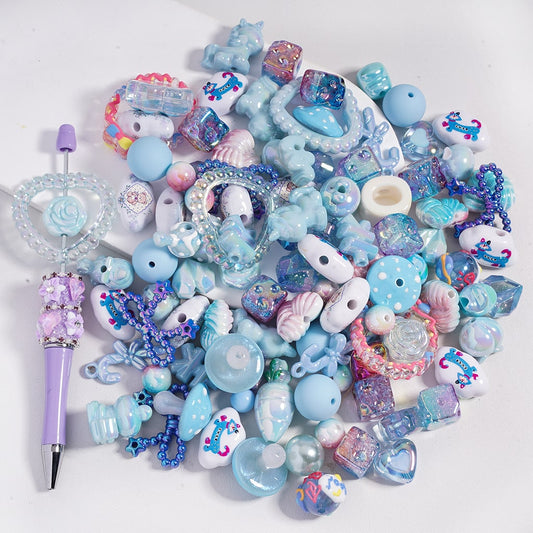 Acrylic Beads with UV Coating and Dazzling Blue Series in Various Shapes, Random Mix (Please Read the Description)