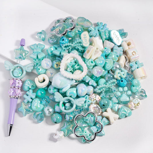 Acrylic Beads with UV Coating and Dazzling Teal Series in Assorted Shapes, Random Mix (Please Read the Description)