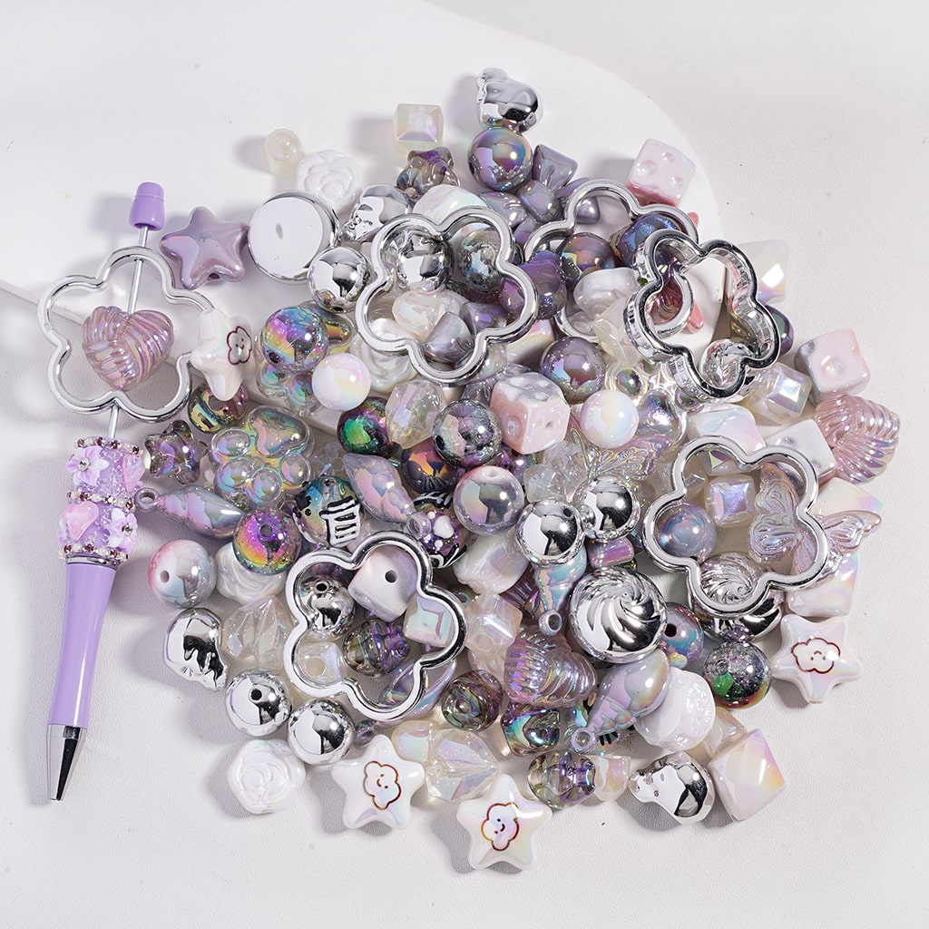 Acrylic Beads with UV Coating and Dazzling Gray Series in Various Shapes, Random Mix (Please Read the Description)