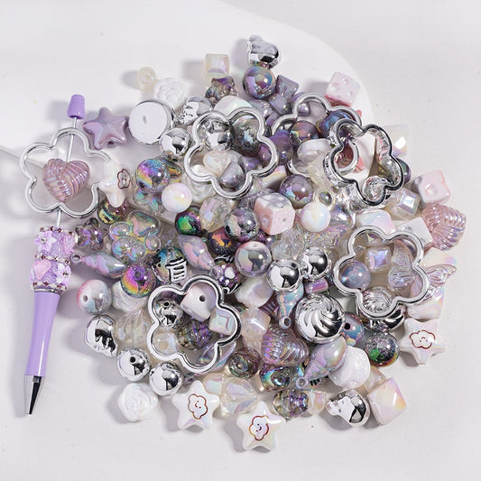 Acrylic Beads with UV Coating and Dazzling Gray Series in Various Shapes, Random Mix (Please Read the Description)
