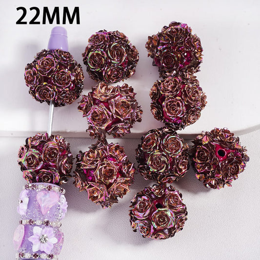 Clay Beads UV Coating Shiny Dazzling Purple-Red Flowers Rhinestones