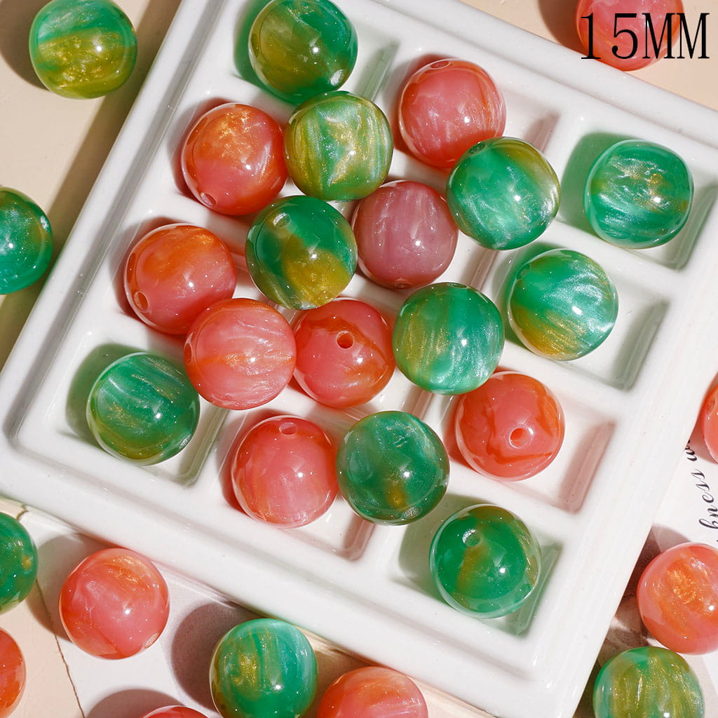 Acrylic Beads for Bracelets Double Colors with Glitter, 15MM Pink and Green Random Mix