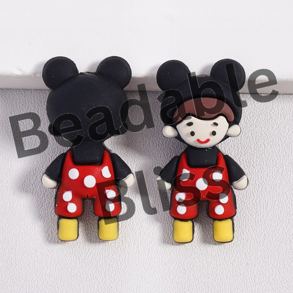 Silicone Focal Beads 3D Mini Boy Wearing Cute Mouse Character Themed Costume