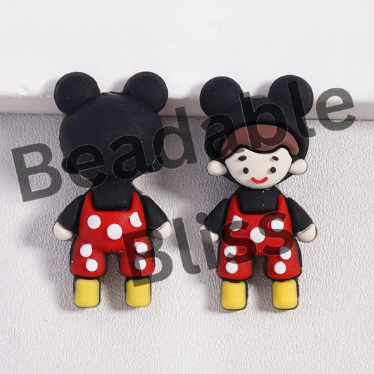 Silicone Focal Beads 3D Mini Boy Wearing Cute Mouse Character Themed Costume