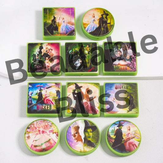 Silicone Focal Beads Halloween Magic Witch Series with Green Background, Random Mix