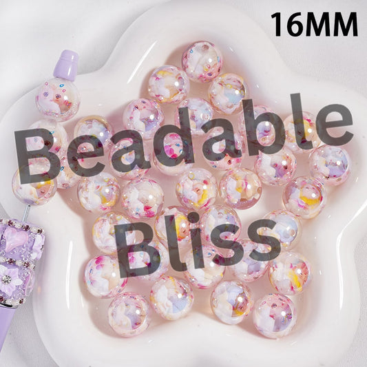Acrylic Beads with UV Coating Cute Baby Character Embedded Inside Bead, 16MM, Semi-Clear, Random Mix