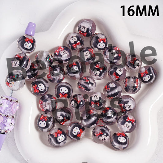 Acrylic Beads Adorable Characters Embedded Inside Bead, 16MM, Semi-Clear Color, Random Mix
