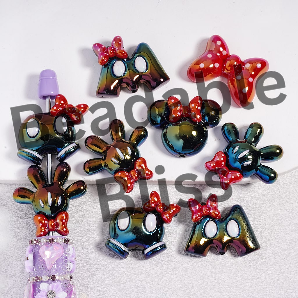 Acrylic Beads UV Coating Various Body-Parts of Mouse Character, Random Mix