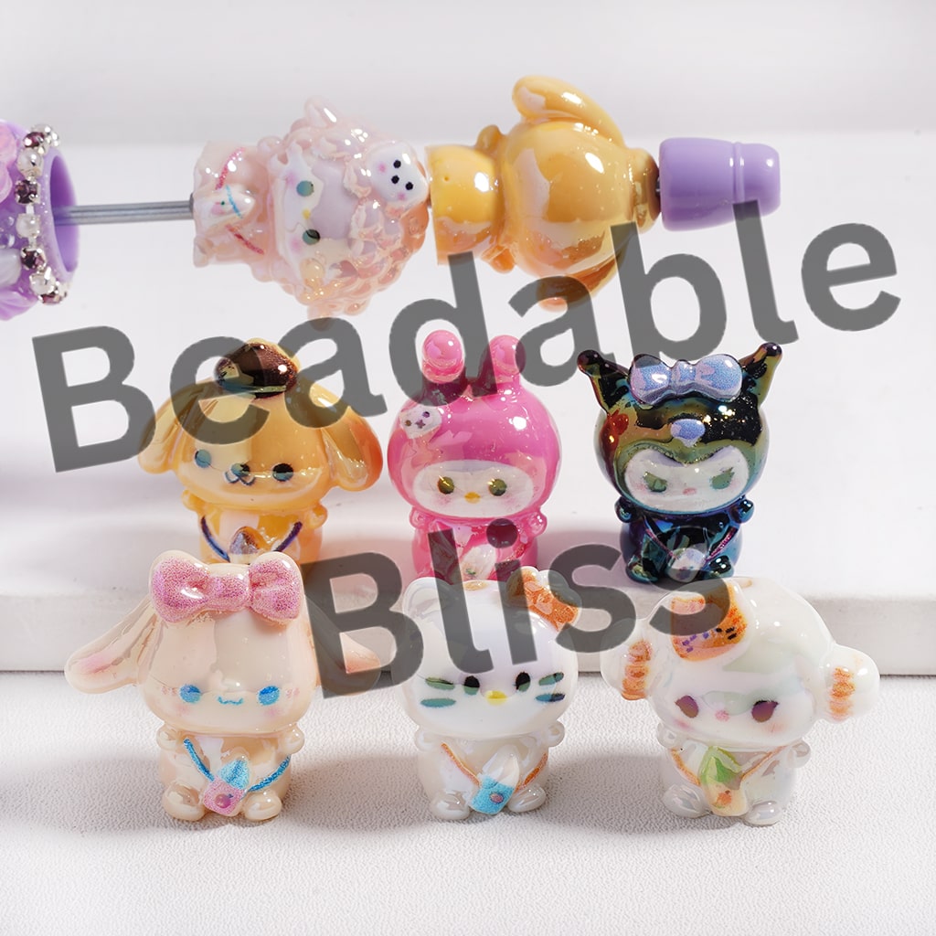 Acrylic Beads UV Coating Adorable Character with Feeding-Bottle on Chest, Random Mix
