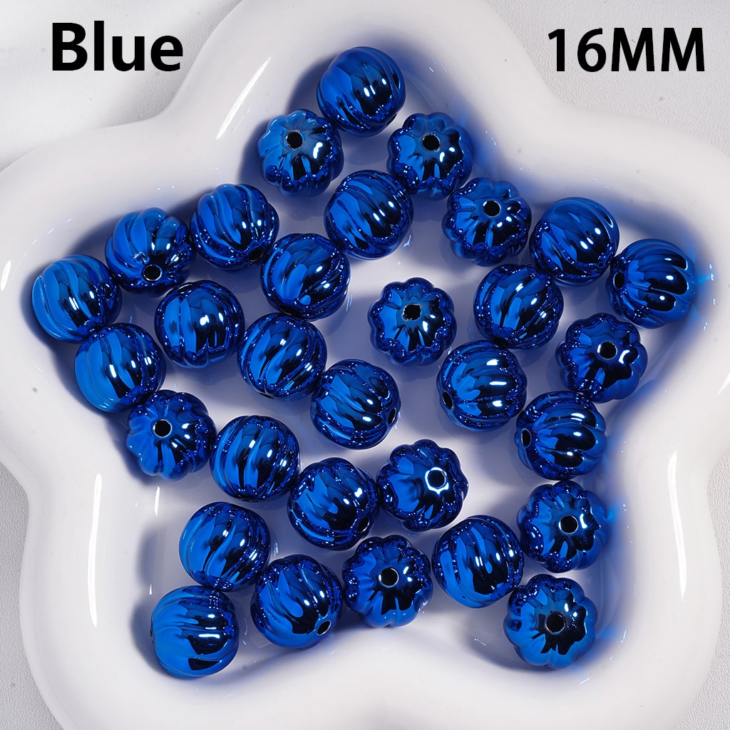 Acrylic Beads Halloween Pumpkin Stripes Shiny Metallic Colors 16MM