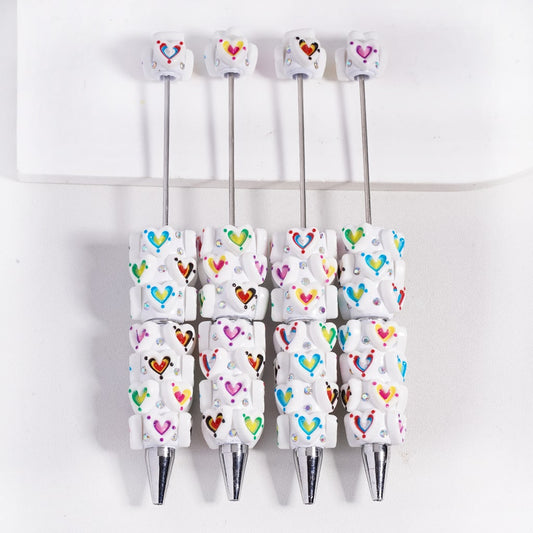 Beadable Clay Pens with Concavo-Convex Hearts in Various Color and AB Rhinestones Valentine's Day Style