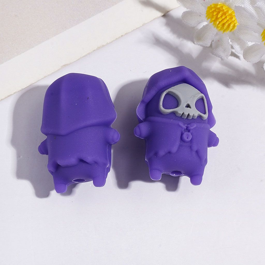 Silicone Focal Beads 3D Deadpool Warrior with Gray Skull Mask in Halloween Series, Height 25MM, Multi-Color