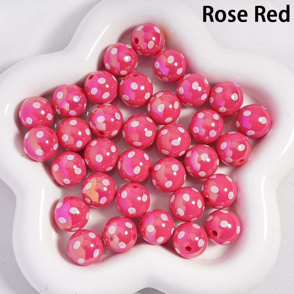 Acrylic Beads with UV Coating and White Polka Dots, 16MM, Multi-Color