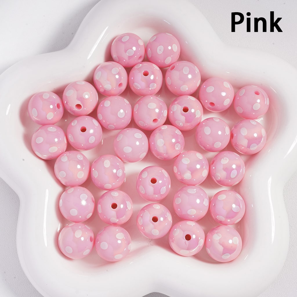 Acrylic Beads with UV Coating and White Polka Dots, 16MM, Multi-Color