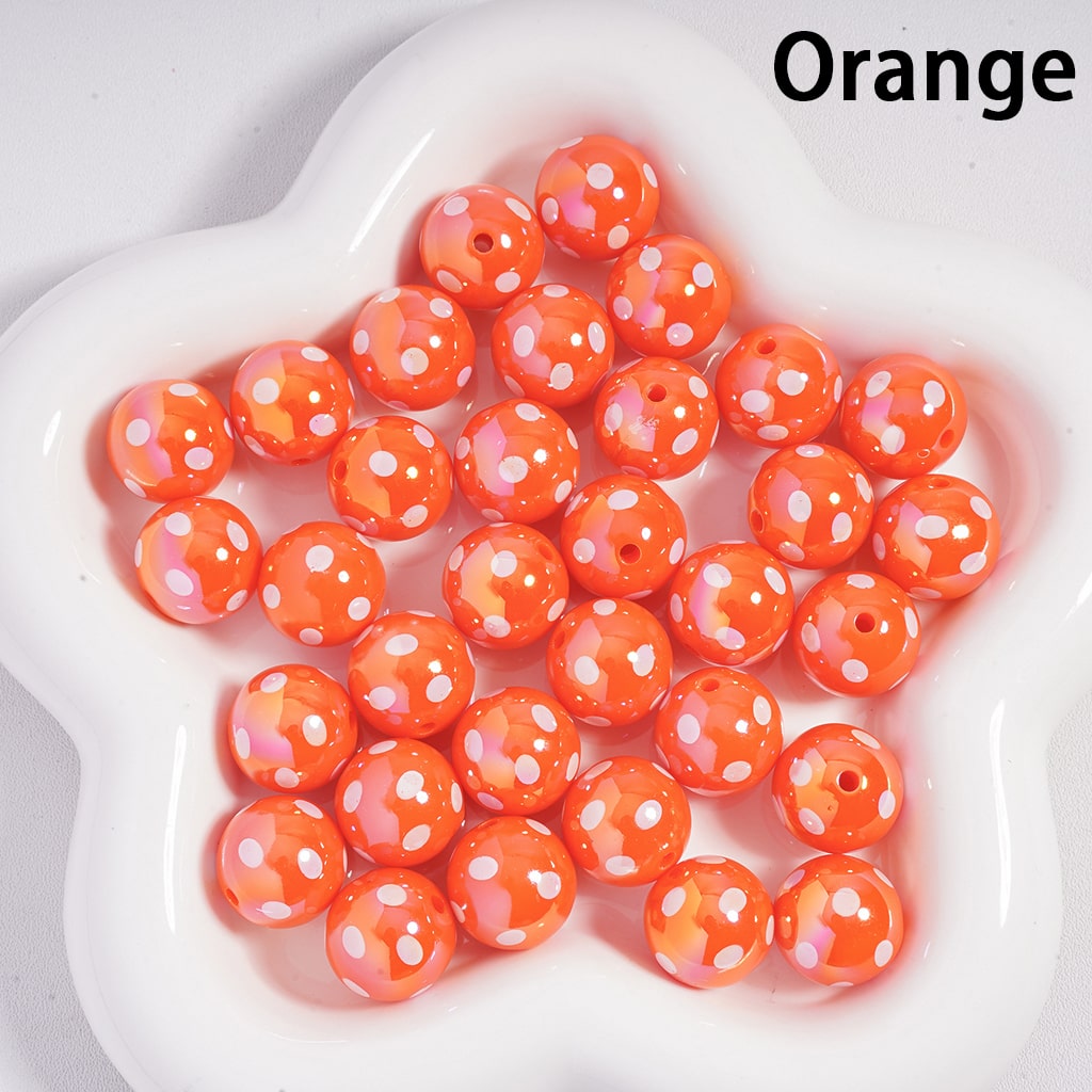 Acrylic Beads with UV Coating and White Polka Dots, 16MM, Multi-Color