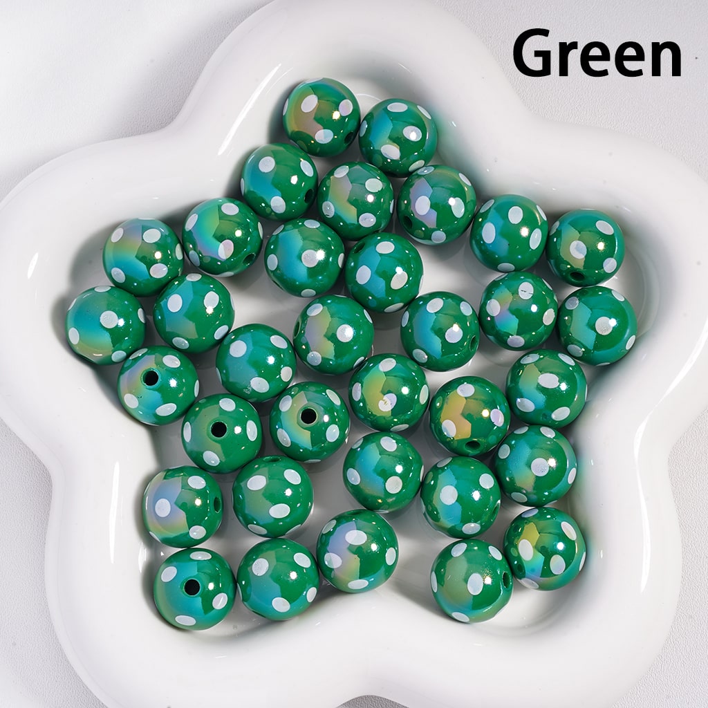 Acrylic Beads with UV Coating and White Polka Dots, 16MM, Multi-Color