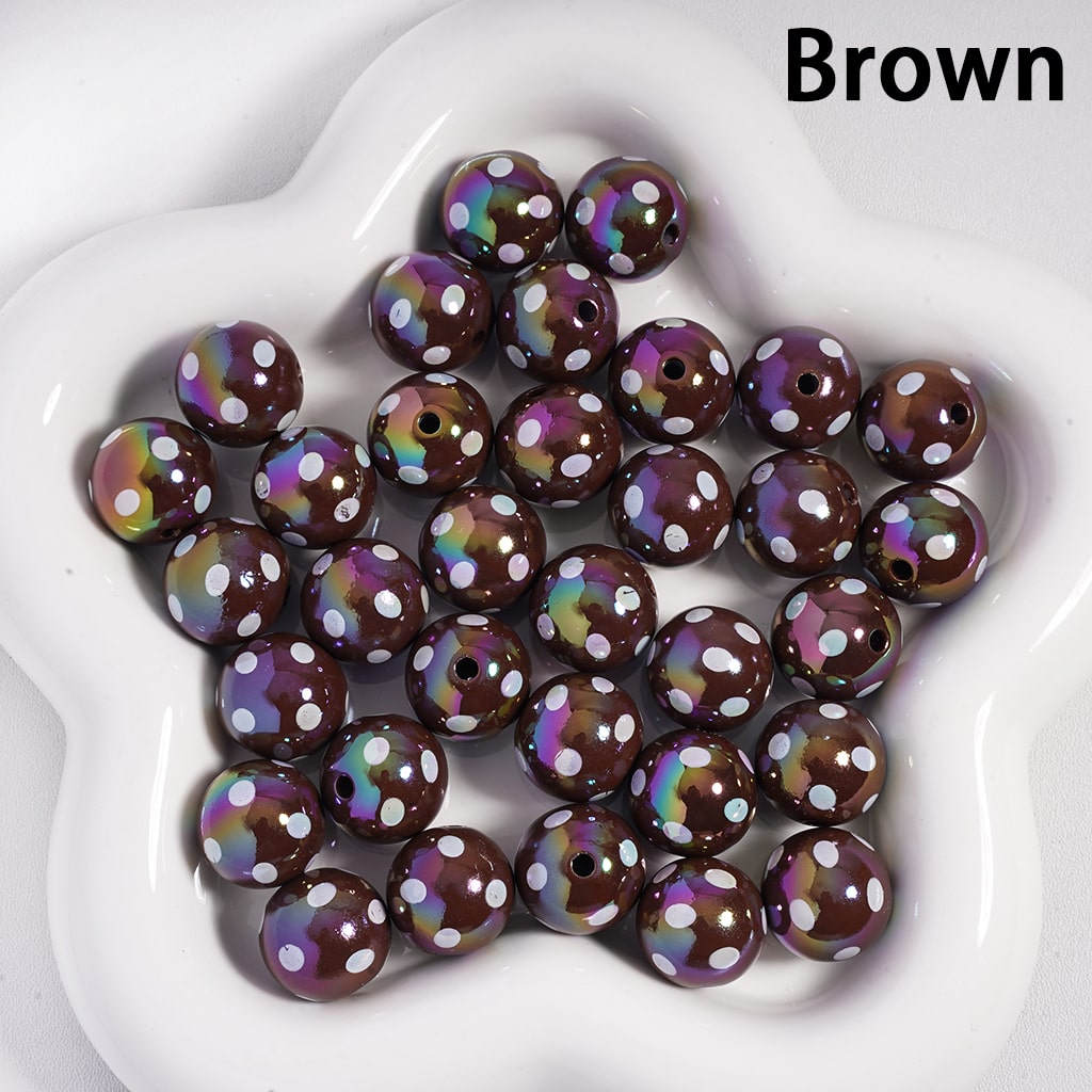 Acrylic Beads with UV Coating and White Polka Dots, 16MM, Multi-Color