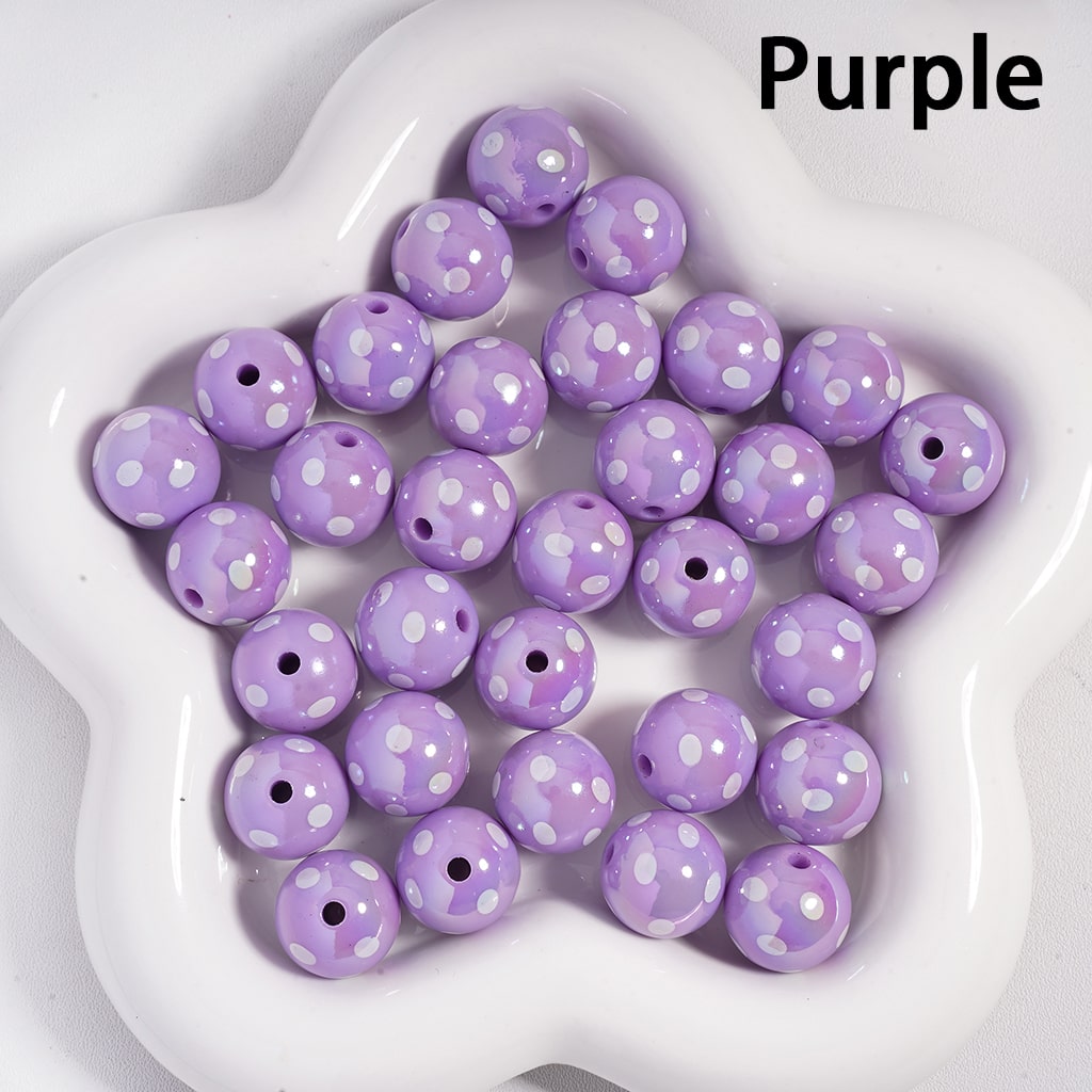 Acrylic Beads with UV Coating and White Polka Dots, 16MM, Multi-Color