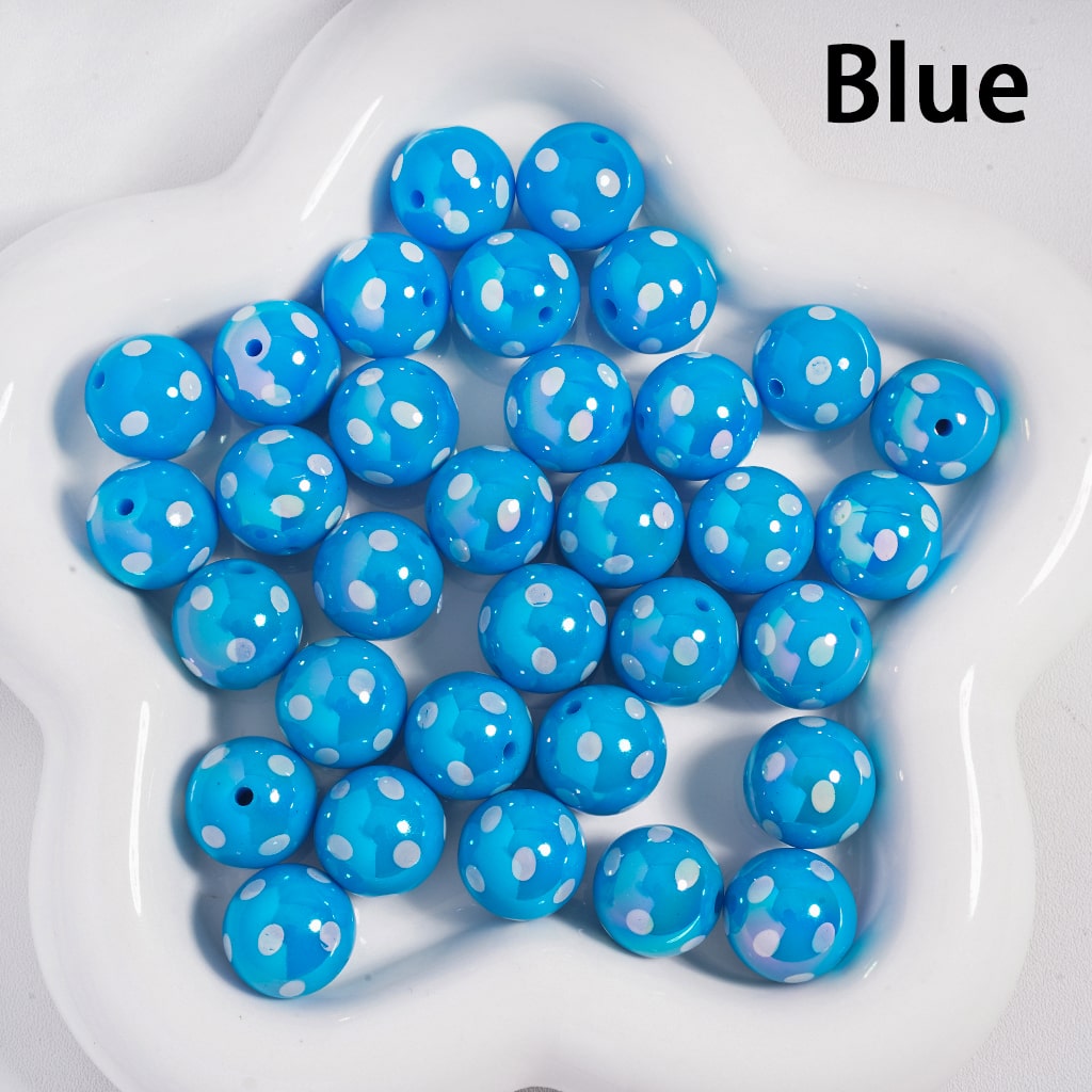 Acrylic Beads with UV Coating and White Polka Dots, 16MM, Multi-Color