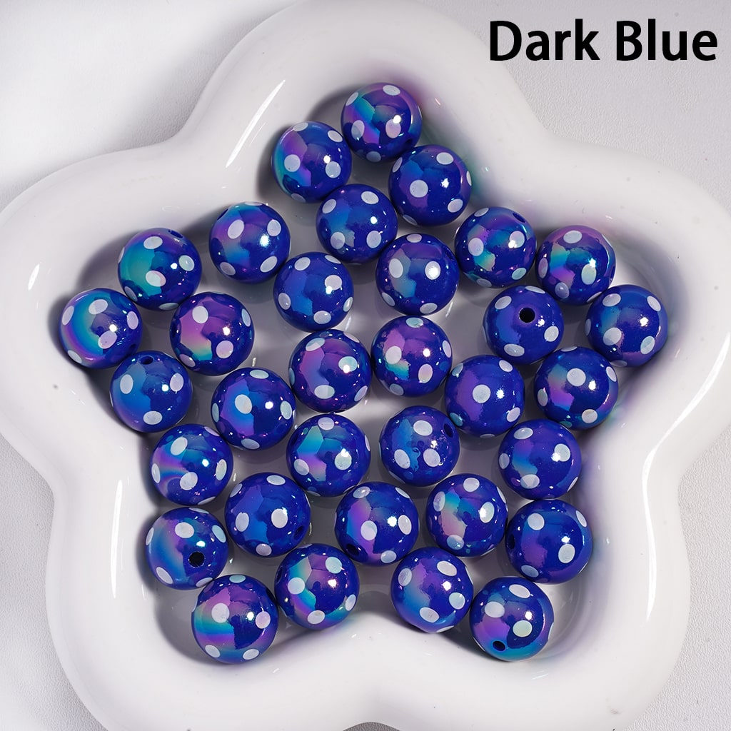 Acrylic Beads with UV Coating and White Polka Dots, 16MM, Multi-Color