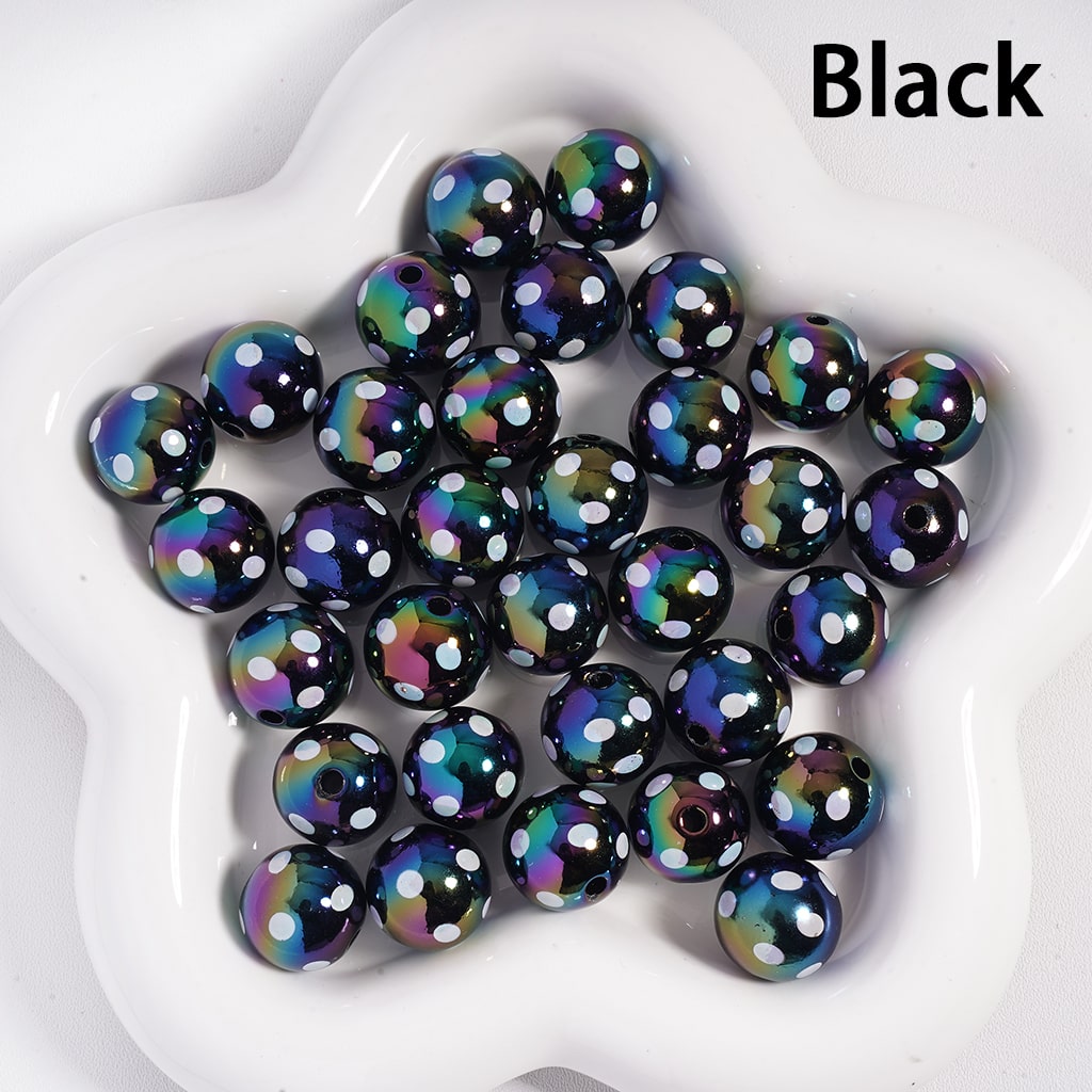 Acrylic Beads with UV Coating and White Polka Dots, 16MM, Multi-Color