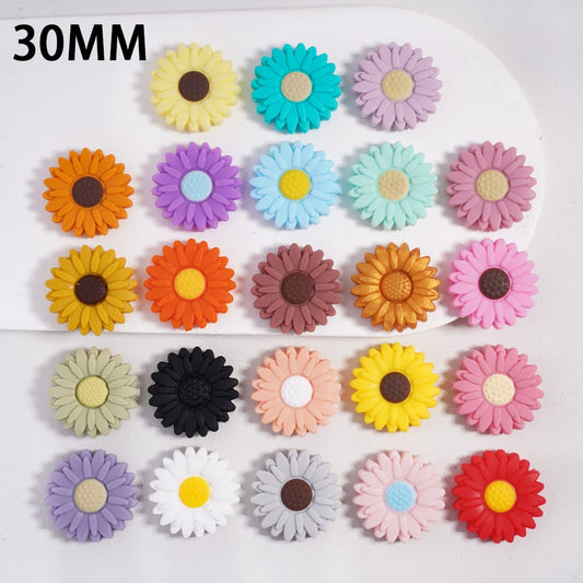 Silicone Focal Beads Beautiful Daisy and Sunflower, 30MM, Floral Multi-Color, Random Mix