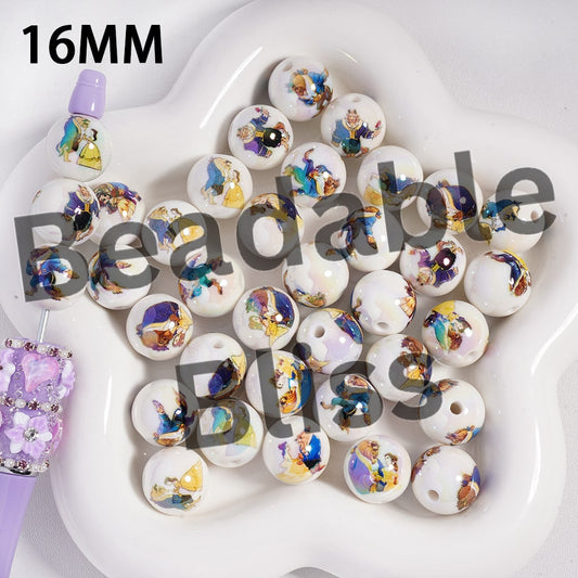 Acrylic Beads UV Coating Beautiful Girl and Wild Beast in White Background, 16MM