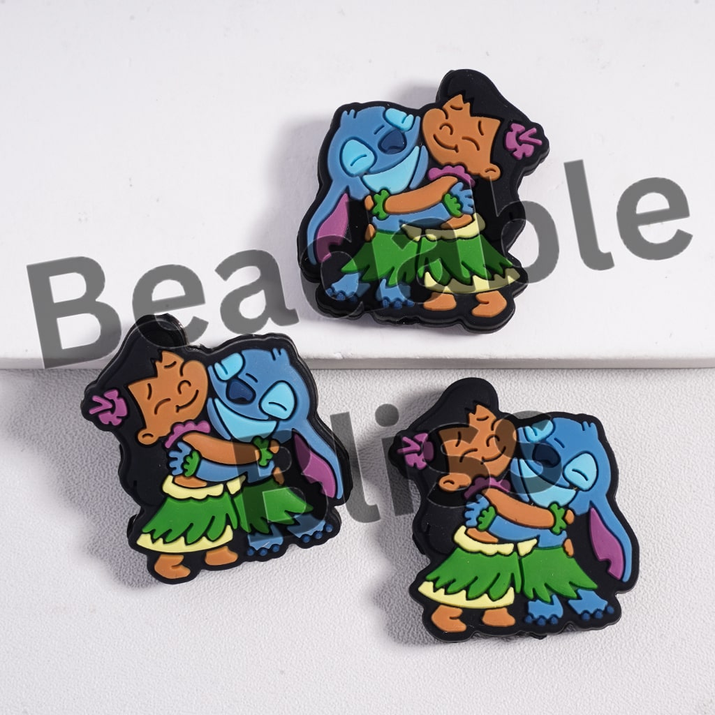 Silicone Focal Beads Lovely Blue Monster Character Series