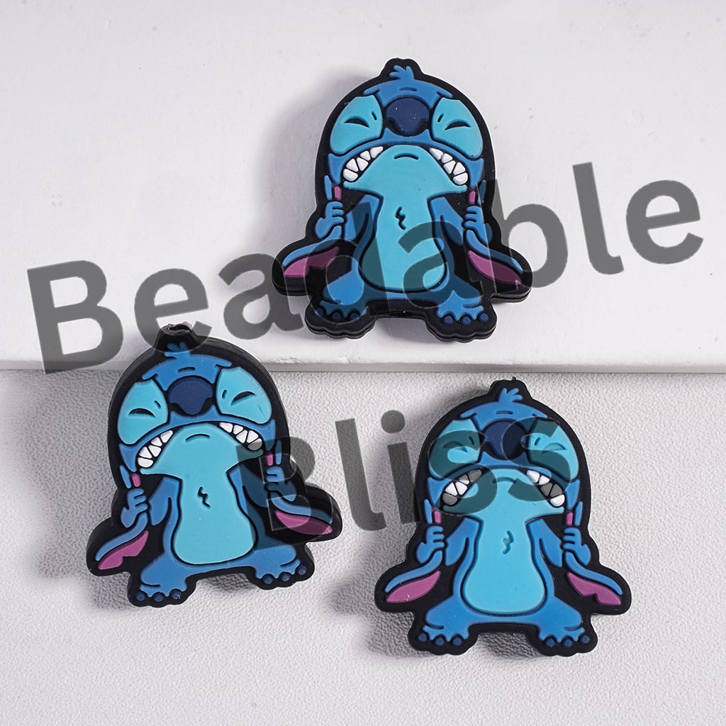 Silicone Focal Beads Lovely Blue Monster Character Series