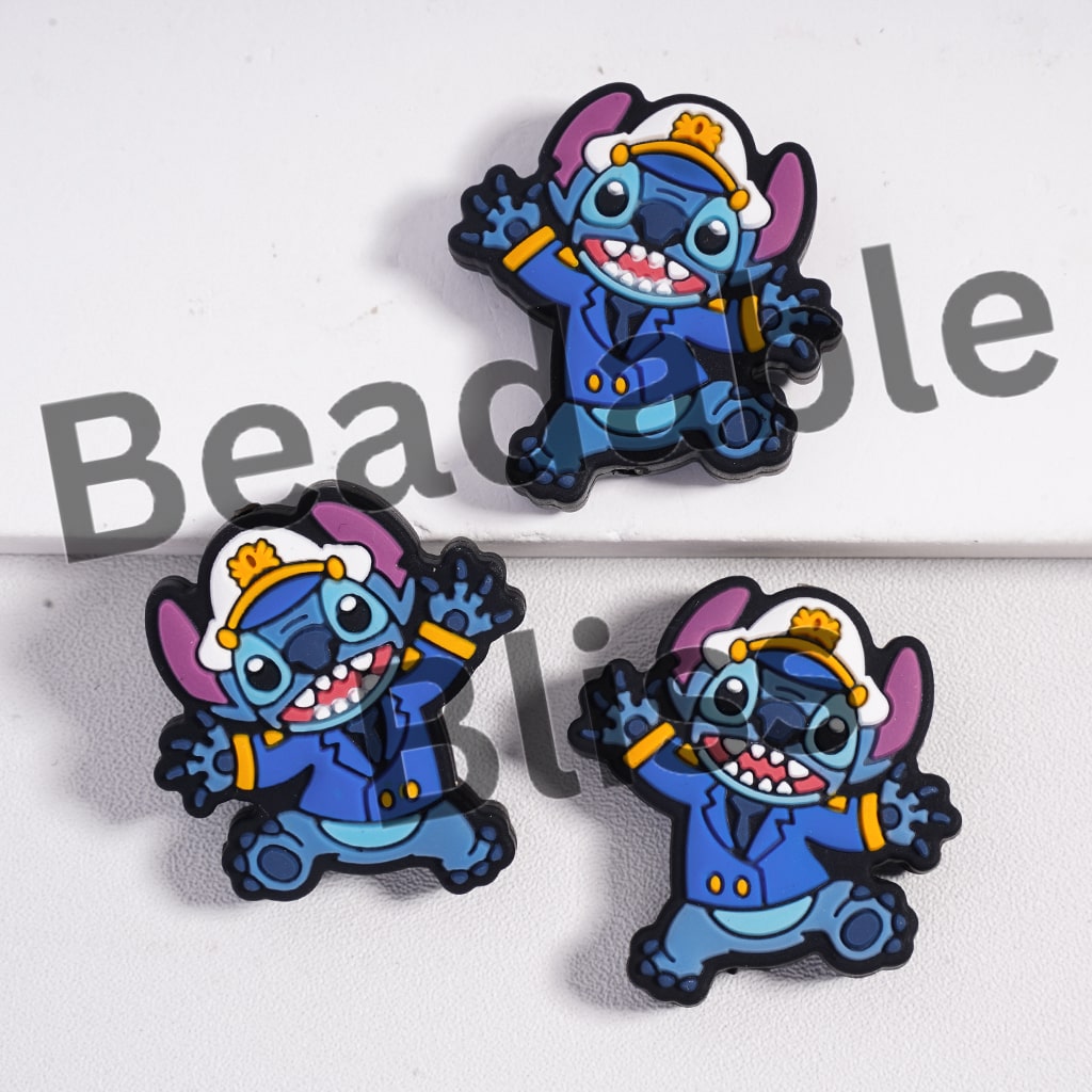 Silicone Focal Beads Lovely Blue Monster Character Series