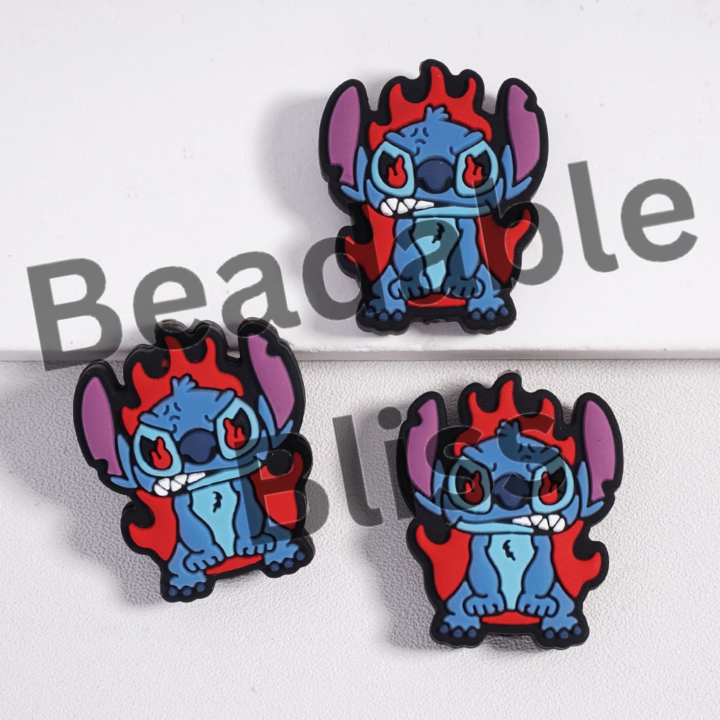 Silicone Focal Beads Lovely Blue Monster Character Series