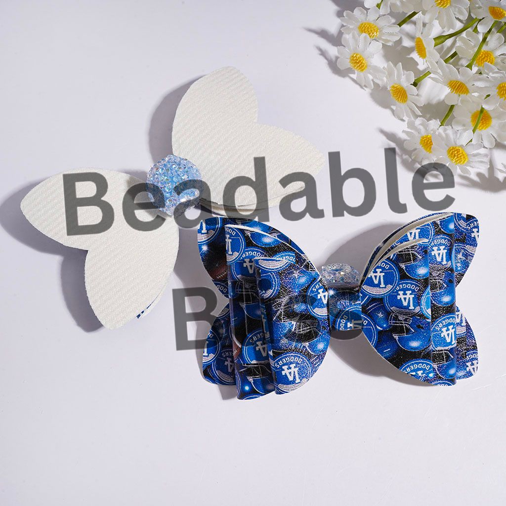 Acrylic Sugar Beads with AB Rhinestone and Clear Ball Chain, Fabric Bowtie with American LA Baseball Pattern Print