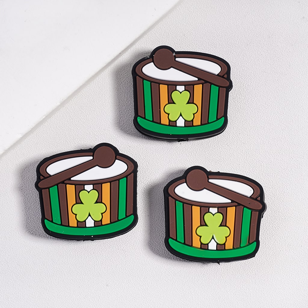 Silicone Focal Beads Drum with Clover Saint Patrick's Day