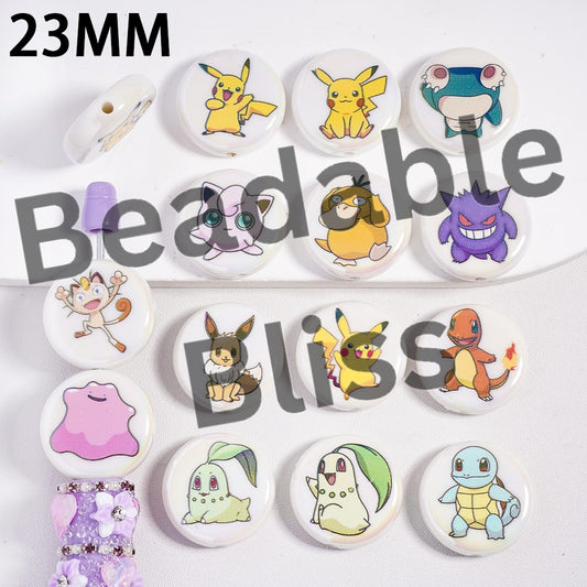 Acrylic Beads UV Coating Small Monster in White Background, 23MM, Random Mix