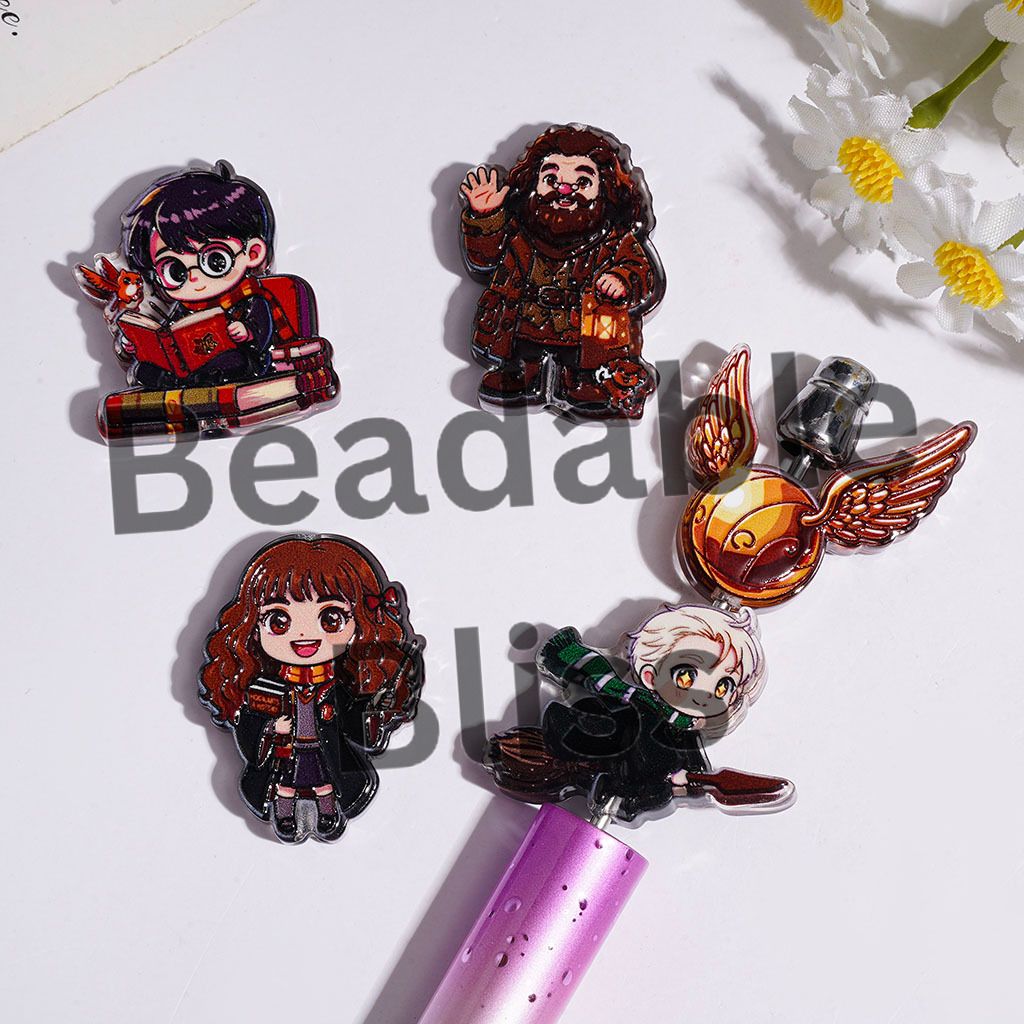 Acrylic Beads Wizard Boy Character Series, Semi-Clear, Random Mix
