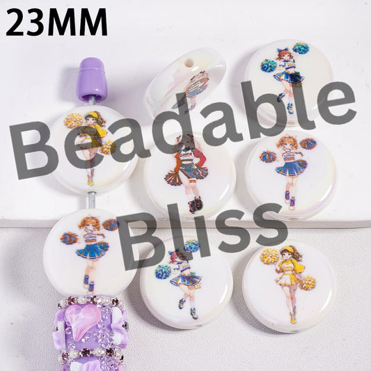 Acrylic Beads UV Coating Cheerleaders in Assorted Designs, 23MM, Random Mix