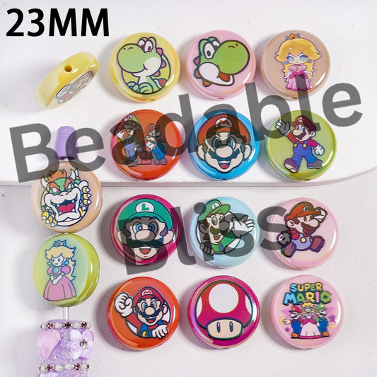 Acrylic Beads UV Coating Plumber Character Series, 23MM, Multi-Color, Random Mix