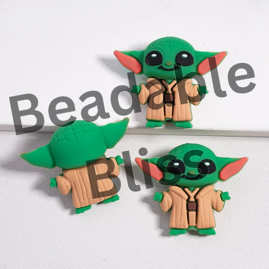 Silicone Focal Beads 3D Cute Green Alien Character