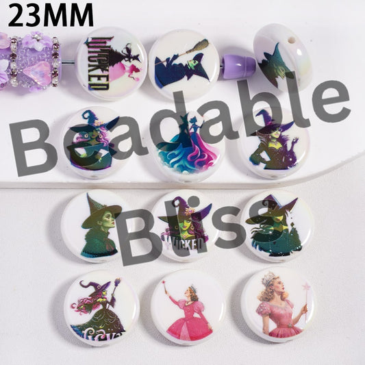 Acrylic Beads UV Coating Magic Witch Series, 23MM, Halloween Random Mix