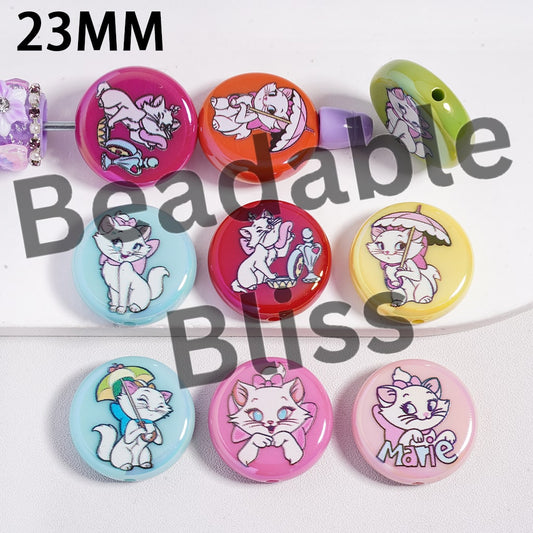 Acrylic Beads UV Coating Beautiful Cat Character, 23MM, Multi-Color, Random Mix